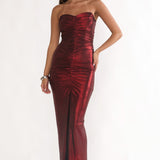 Nerina Strapless Ruched Maxi Dress Red