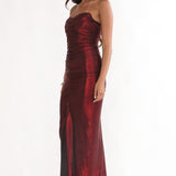 Nerina Strapless Ruched Maxi Dress Red