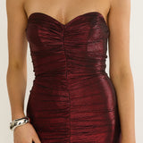 Nerina Strapless Ruched Maxi Dress Red
