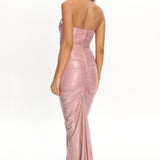 Nerina Strapless Ruched Maxi Dress Rose