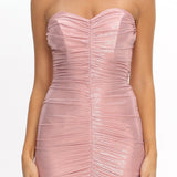 Nerina Strapless Ruched Maxi Dress Rose
