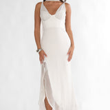 Chantrelle Twist Back Split Maxi Dress Silver