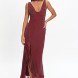 Chantrelle Twist Back Split Maxi Dress Wine