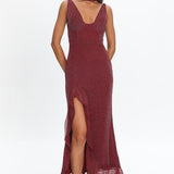 Chantrelle Twist Back Split Maxi Dress Wine