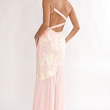 Mireya One-Shoulder Sheer Hem Maxi Dress Pink