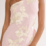 Mireya One-Shoulder Sheer Hem Maxi Dress Pink