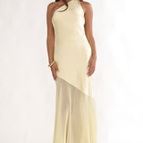 Mireya One-Shoulder Sheer Hem Maxi Dress Lemon