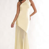 Mireya One-Shoulder Sheer Hem Maxi Dress Lemon