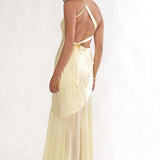 Mireya One-Shoulder Sheer Hem Maxi Dress Lemon