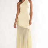 Mireya One-Shoulder Sheer Hem Maxi Dress Lemon