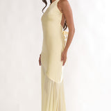 Mireya One-Shoulder Sheer Hem Maxi Dress Lemon