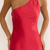 Mireya One-Shoulder Sheer Hem Maxi Dress Red