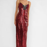 Nolani Sequin Bow & Diamante Maxi Dress Wine