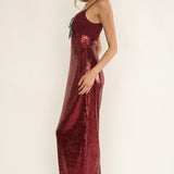 Nolani Sequin Bow & Diamante Maxi Dress Wine