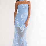 Vivia Strapless Embellished Maxi Dress Blue