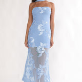 Vivia Strapless Embellished Maxi Dress Blue
