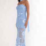 Vivia Strapless Embellished Maxi Dress Blue
