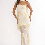 Vivia Strapless Embellished Maxi Dress Yellow