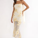 Vivia Strapless Embellished Maxi Dress Yellow