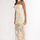 Vivia Strapless Embellished Maxi Dress Yellow