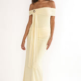 Evanthe Off-Shoulder Sash Maxi Dress Lemon