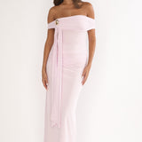 Evanthe Off-Shoulder Sash Maxi Dress Blush