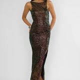 Zaretha Backless Split Maxi Dress Sequin Black/Gold