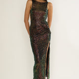 Zaretha Backless Split Maxi Dress Sequin Black/Gold