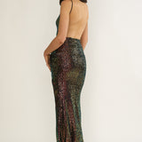 Zaretha Backless Split Maxi Dress Sequin Black/Gold