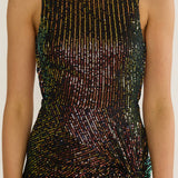 Zaretha Backless Split Maxi Dress Sequin Black/Gold