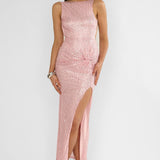Zaretha Backless Split Maxi Dress Sequin Pink