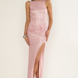 Zaretha Backless Split Maxi Dress Sequin Pink