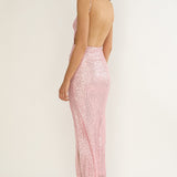 Zaretha Backless Split Maxi Dress Sequin Pink