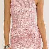 Zaretha Backless Split Maxi Dress Sequin Pink