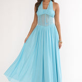 Jovella Halterneck Mesh Dress Blue