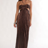 Isle Cut-Out Halterneck Maxi Dress Gold