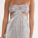 Isle Cut-Out Halterneck Maxi Dress Silver