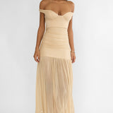 Delora Off-Shoulder Scarf Maxi Dress Beige