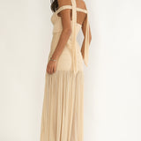 Delora Off-Shoulder Scarf Maxi Dress Beige