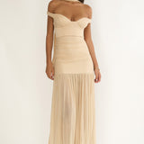 Delora Off-Shoulder Scarf Maxi Dress Beige