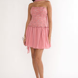 Sunset Serenade Elasticated Waist Mini Skirt Rose