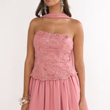 Sunset Serenade Elasticated Waist Mini Skirt Rose