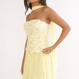 Sunset Serenade Elasticated Waist Mini Skirt Yellow