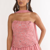 Sunset Serenade Embellished Strapless Top Rose
