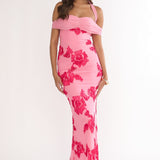Fleurie Halter Off-Shoulder Maxi Dress Embellished Pink