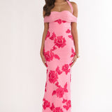 Fleurie Halter Off-Shoulder Maxi Dress Embellished Pink