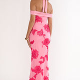 Fleurie Halter Off-Shoulder Maxi Dress Embellished Pink