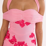Fleurie Halter Off-Shoulder Maxi Dress Embellished Pink