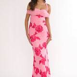Fleurie Halter Off-Shoulder Maxi Dress Embellished Pink