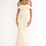 Fleurie Halter Off-Shoulder Maxi Dress Embellished Yellow